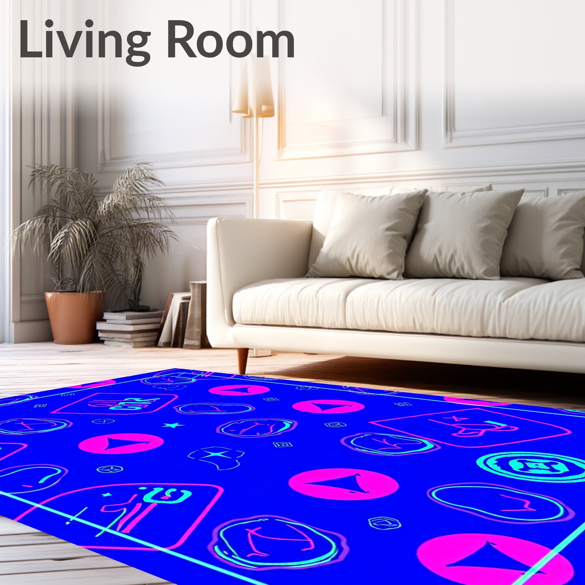 Electric Blue Neon Abstract Shapes Rug