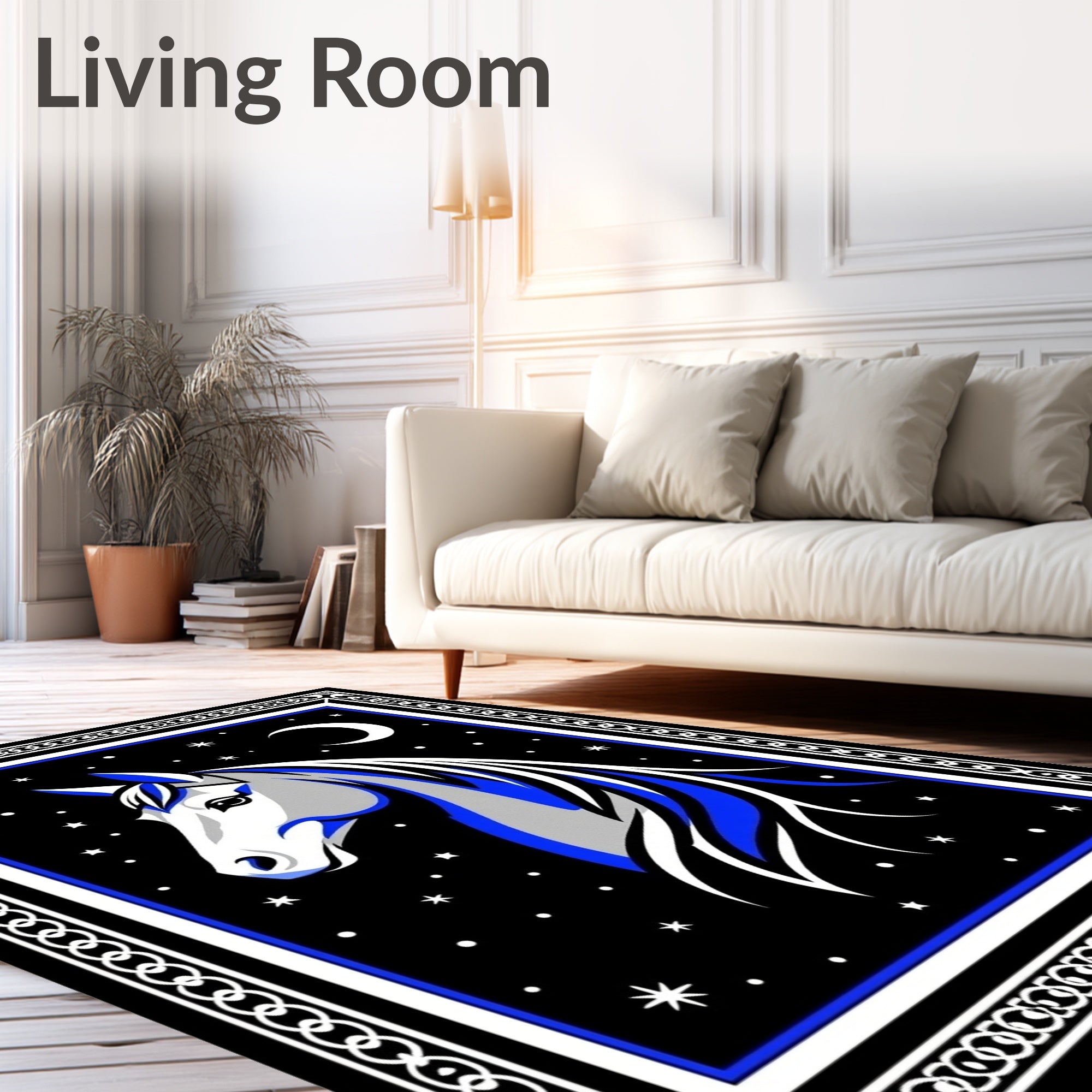 Sleek Blue Horse Night Sky Runner Rug