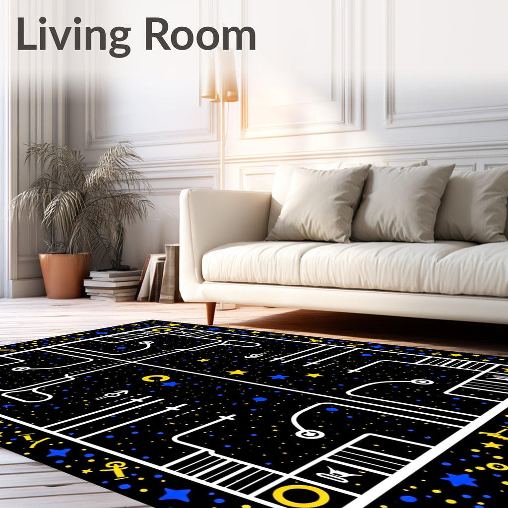 Cosmic Blue Yellow Starry Night Maze Rug