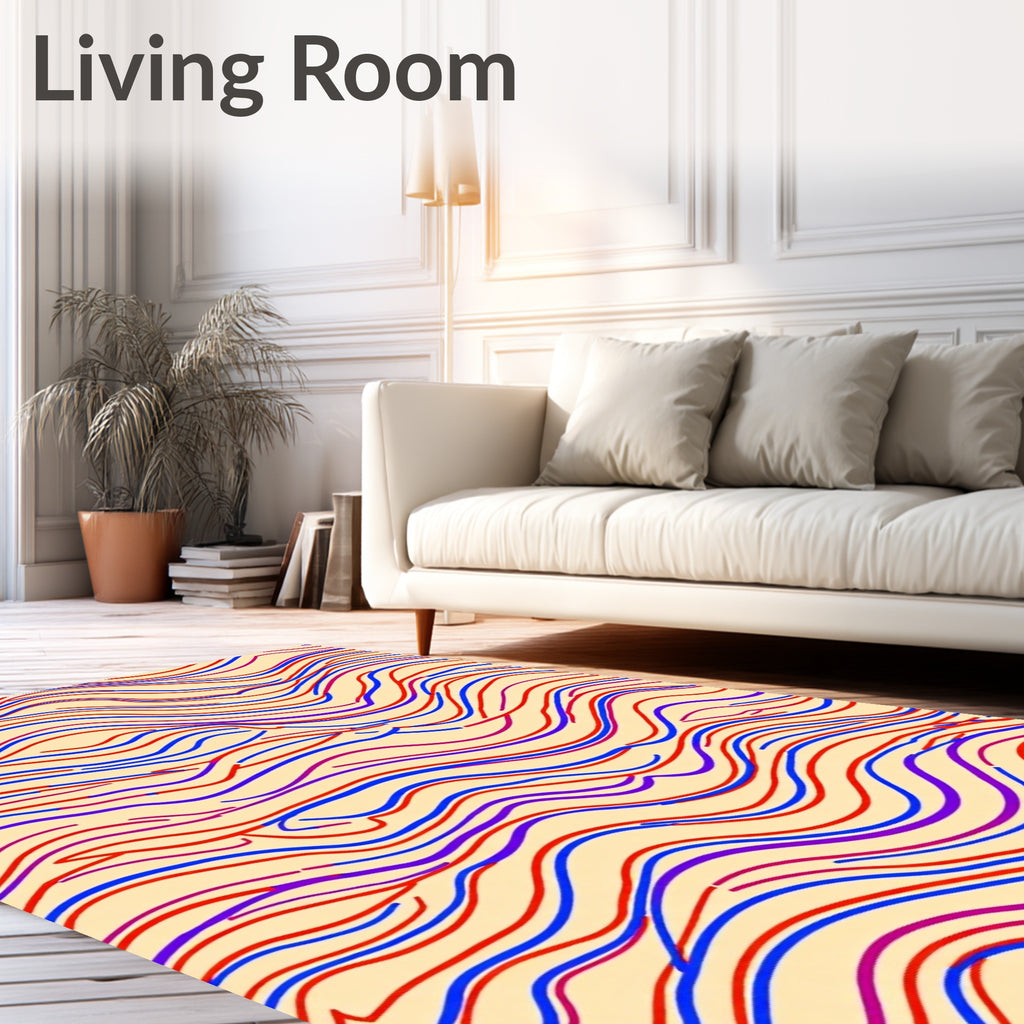 Crimson Blue Wavy Line Abstract Rug