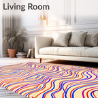 Crimson Blue Wavy Line Abstract Rug