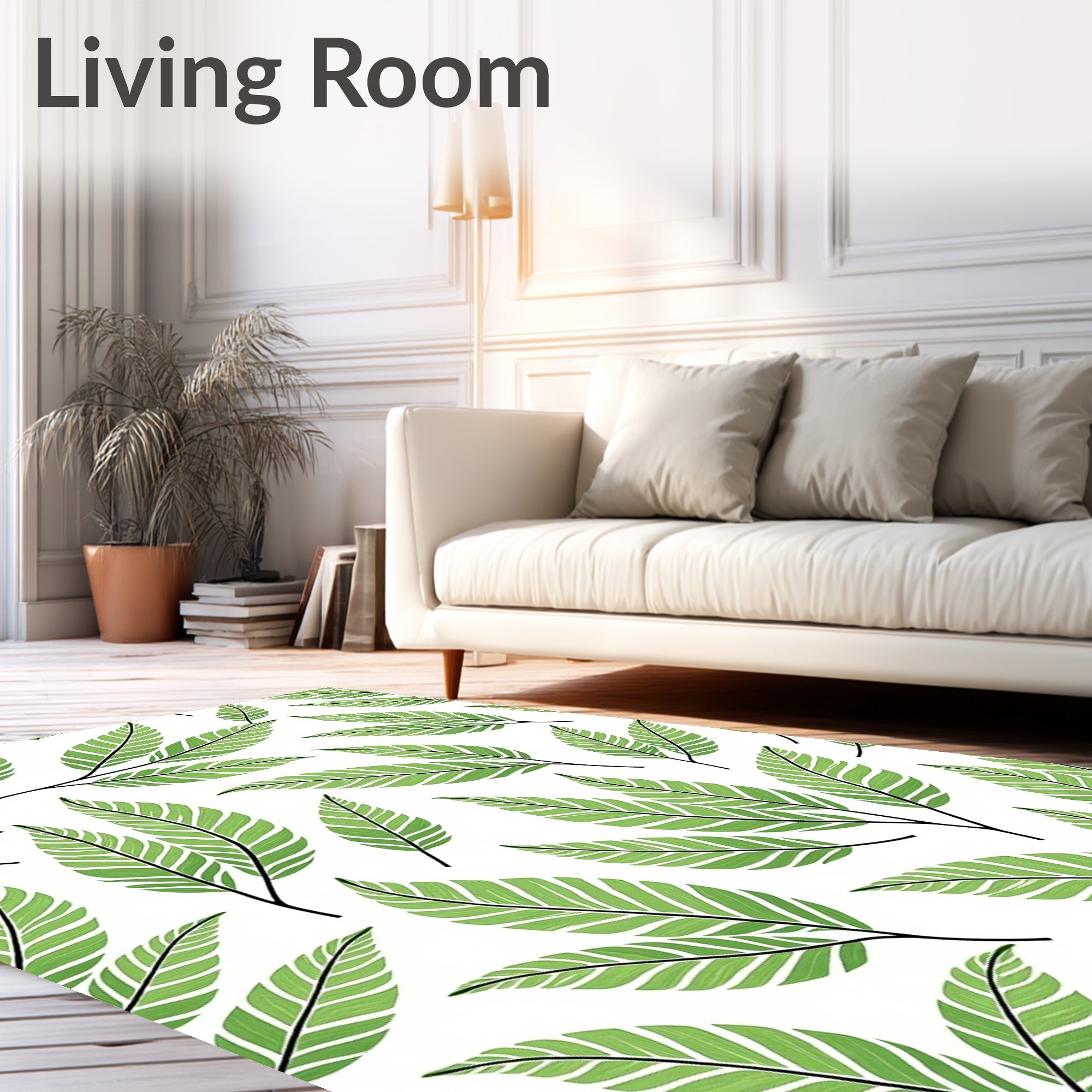 Vibrant Green Leaf Branch Arrangement Rug