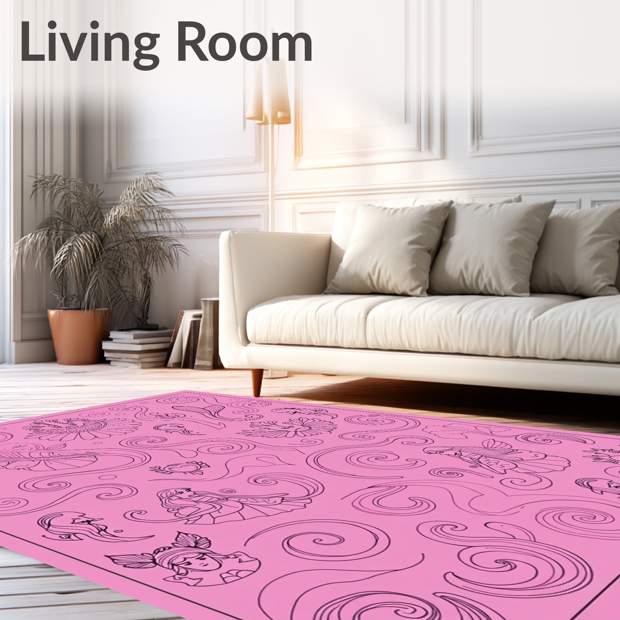 Whimsical Pink Fairy Swirl Collage Rug