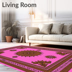 Bright Pink Sunburst Floral Border Rug