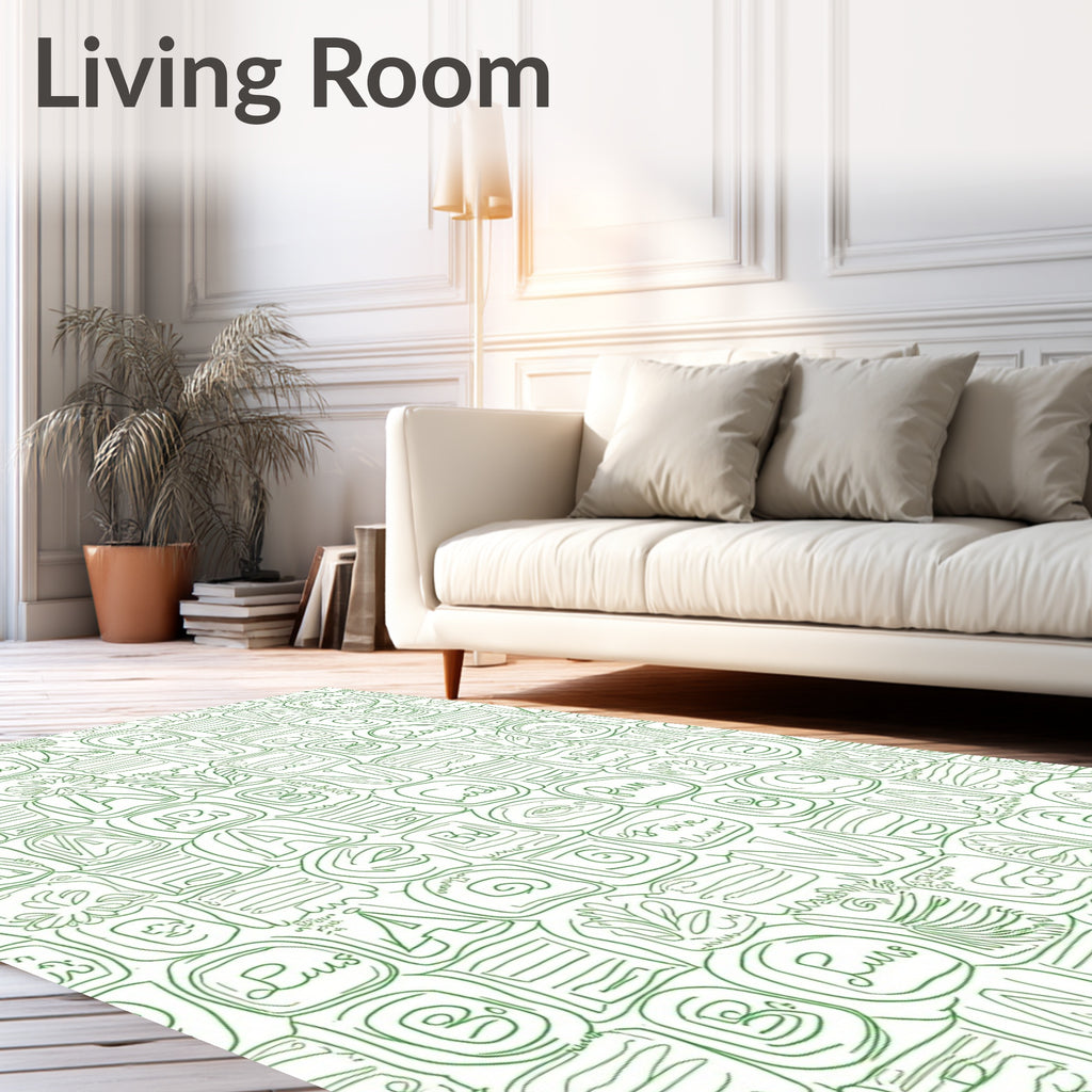 Green Hand Drawn Alphabet And Flora Rug