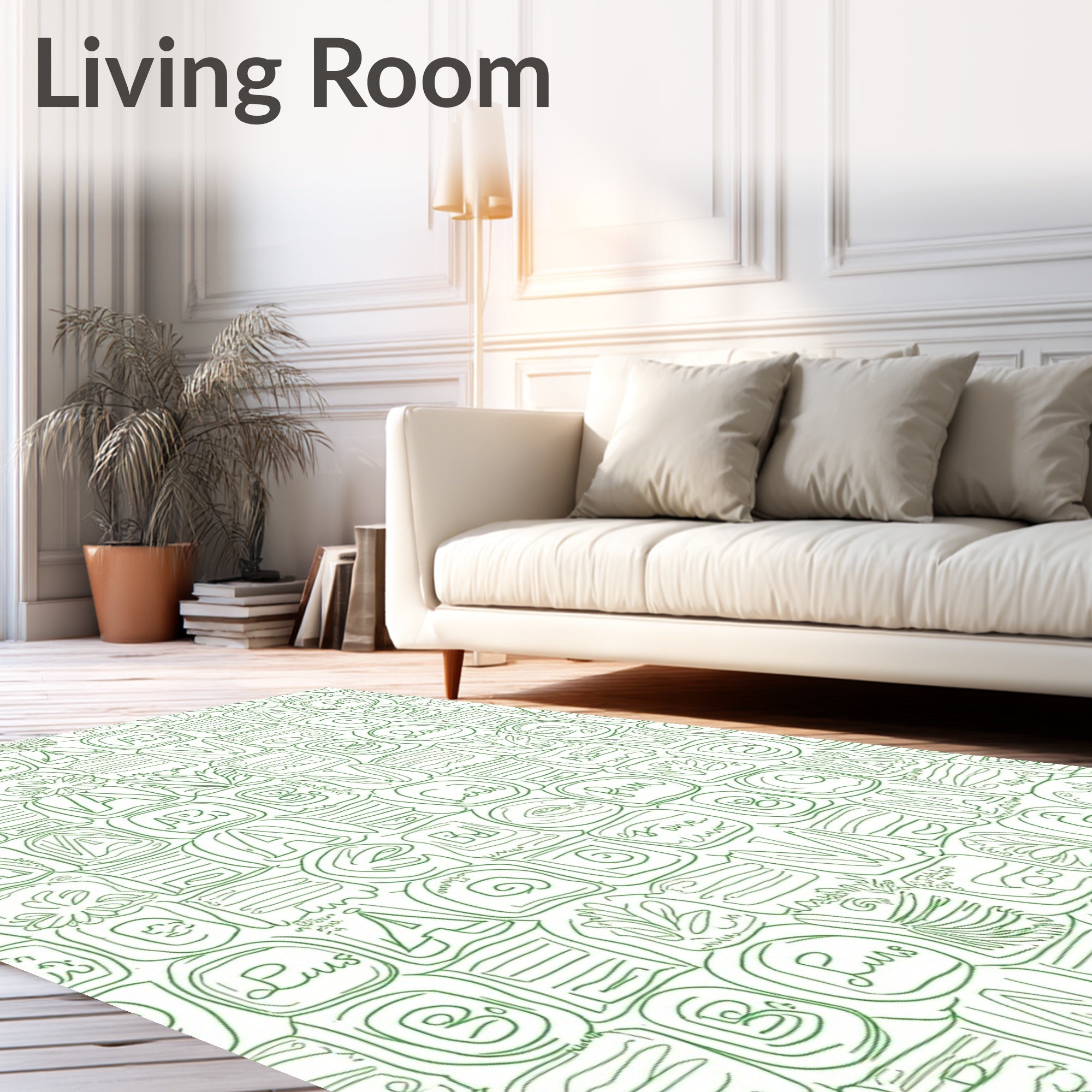 Green Hand Drawn Alphabet And Flora Rug