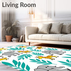Cute Safari Animals Green Leaves Rug