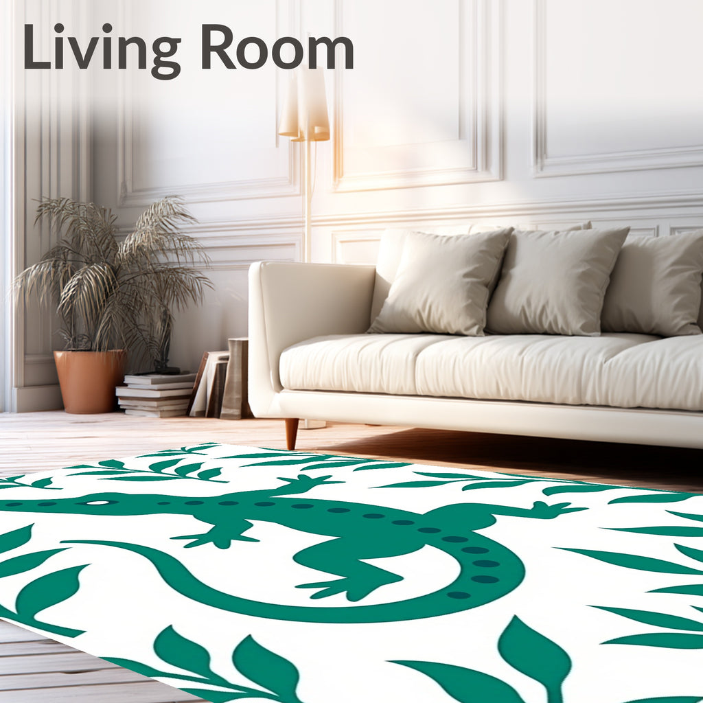 Teal Lizard Foliage Whimsical Garden Rug