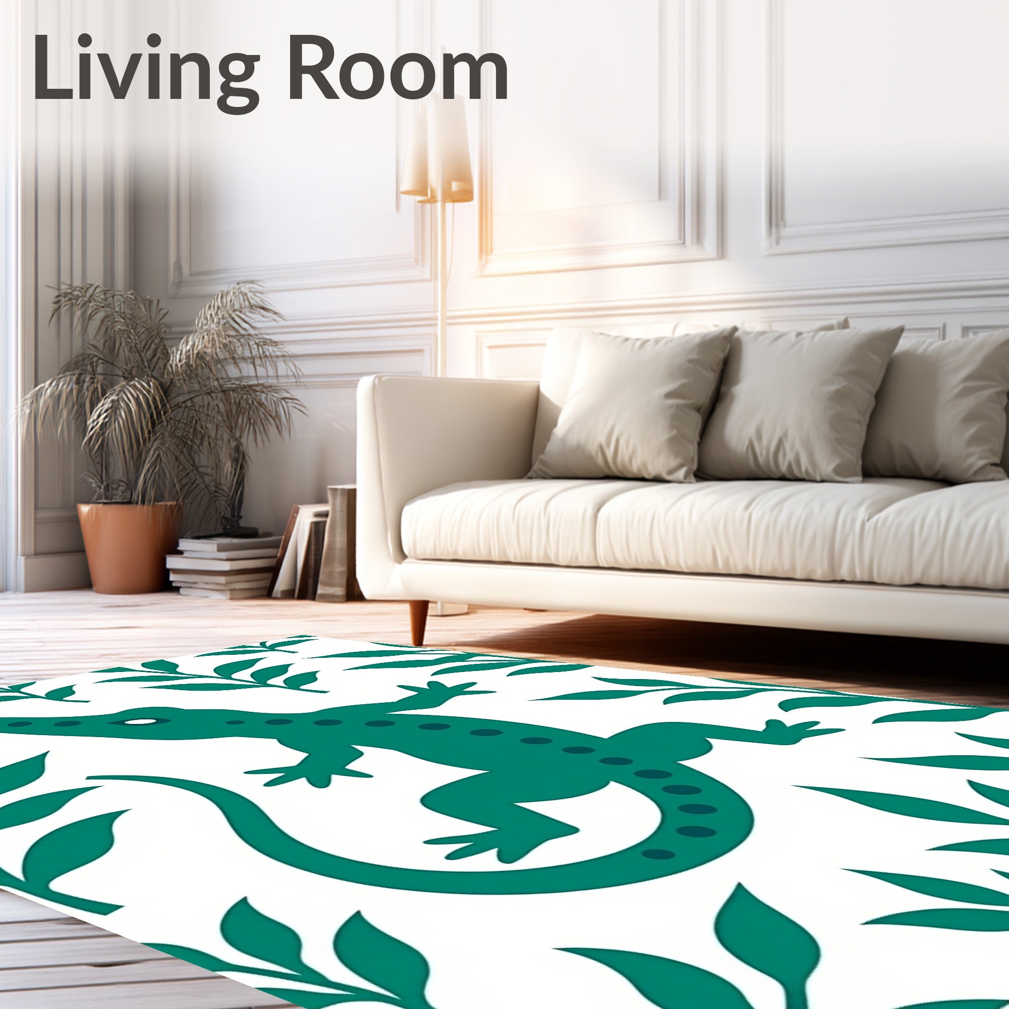 Teal Lizard Foliage Whimsical Garden Rug