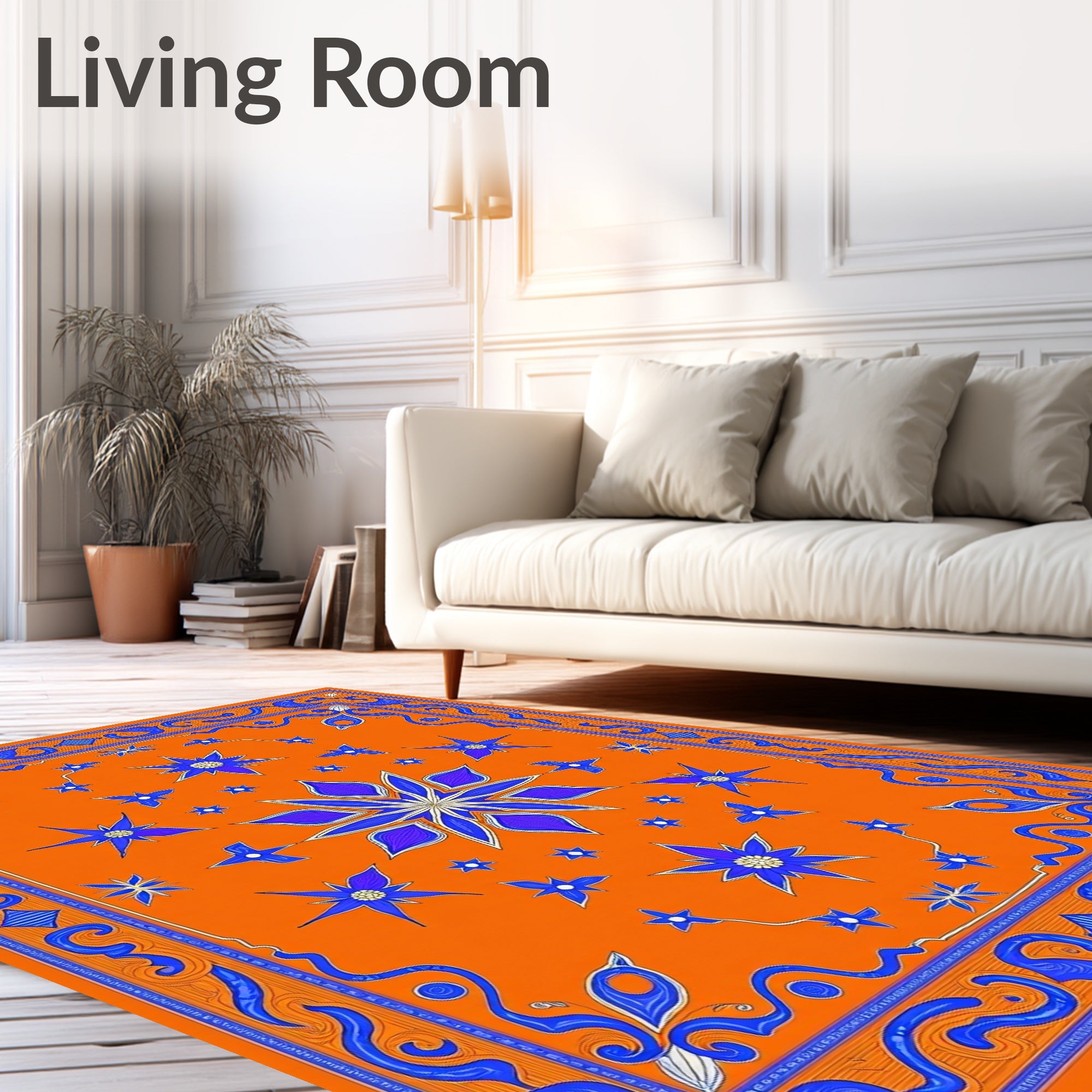 Vibrant Blue Starburst Floral Medallion Rug