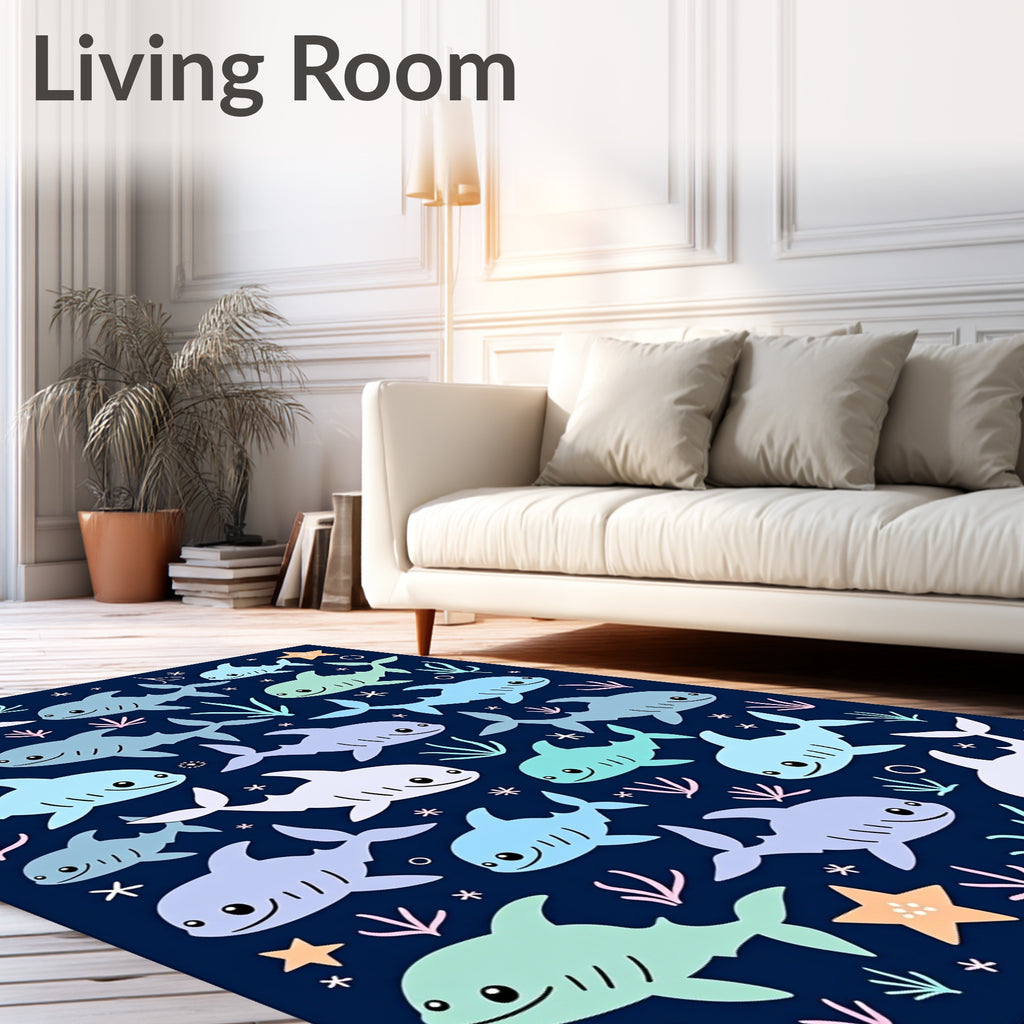 Cute Kawaii Shark Aquatic Marine Life Rug