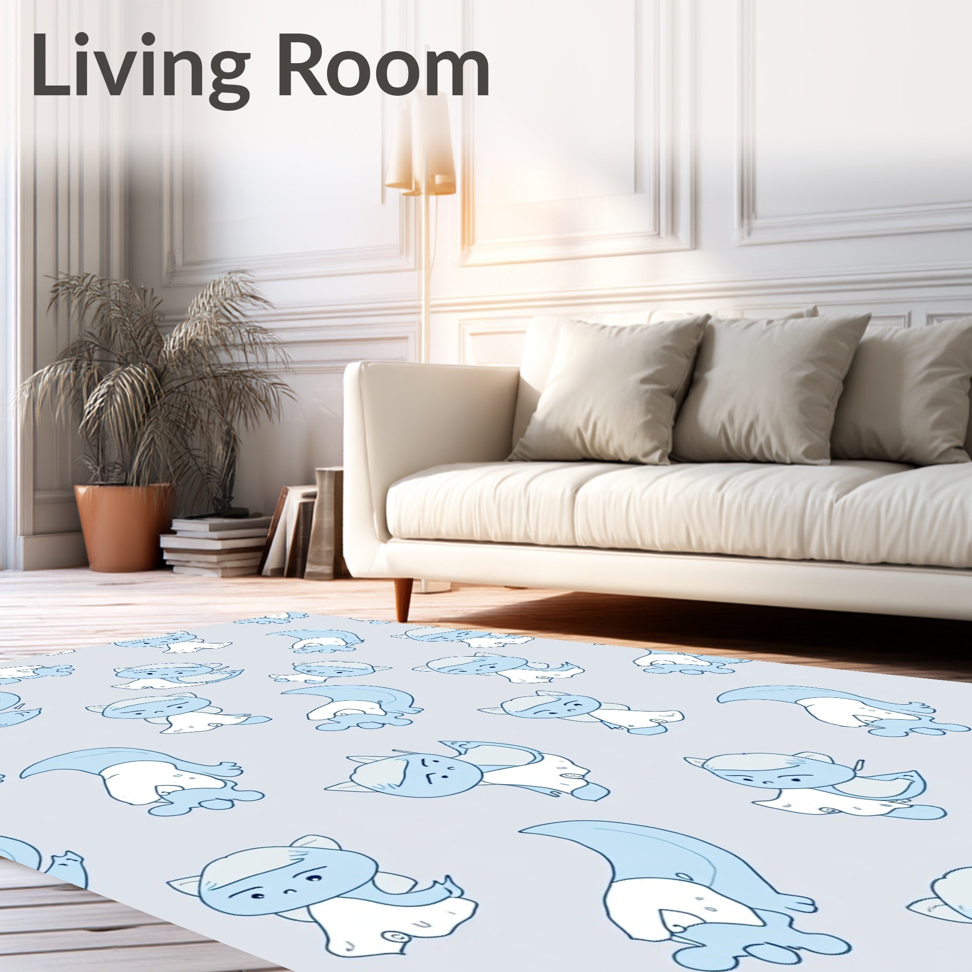 Playful Blue Whimsical Creature Toss Rug