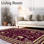 Ornate Crimson Golden Floral Border Rug