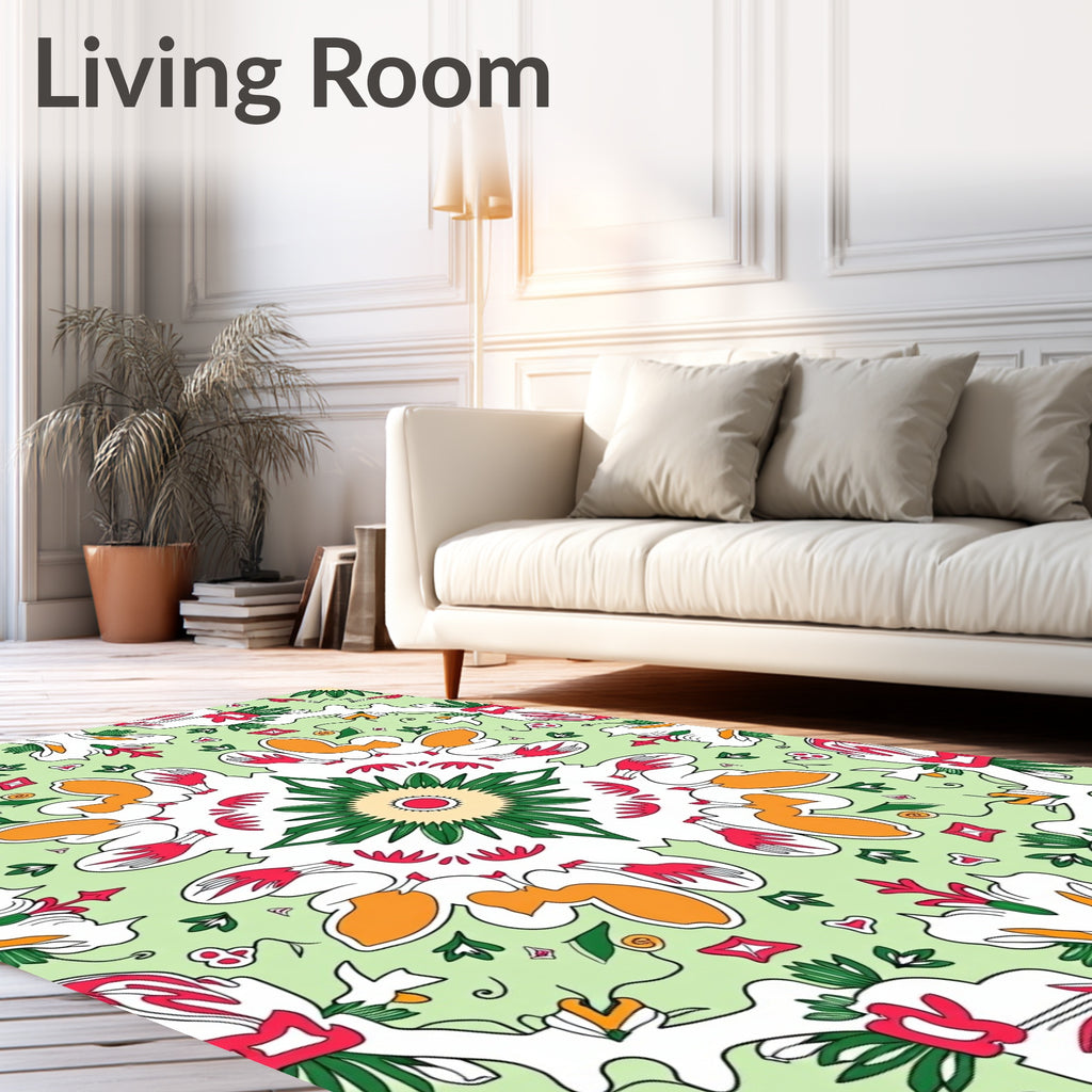 Mint Green Floral Starburst Mandala Rug