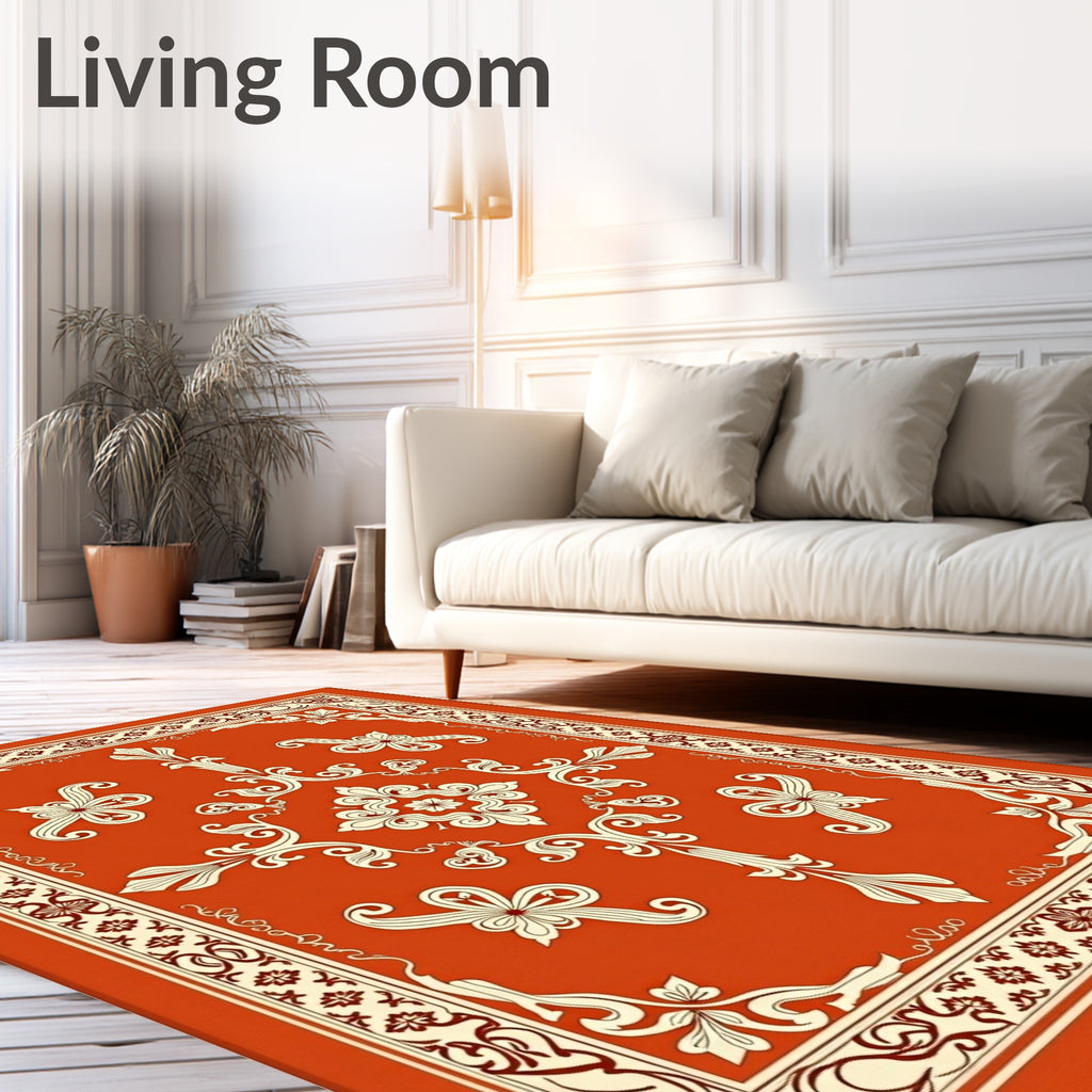 Ornate Crimson Cream Floral Medallion Rug