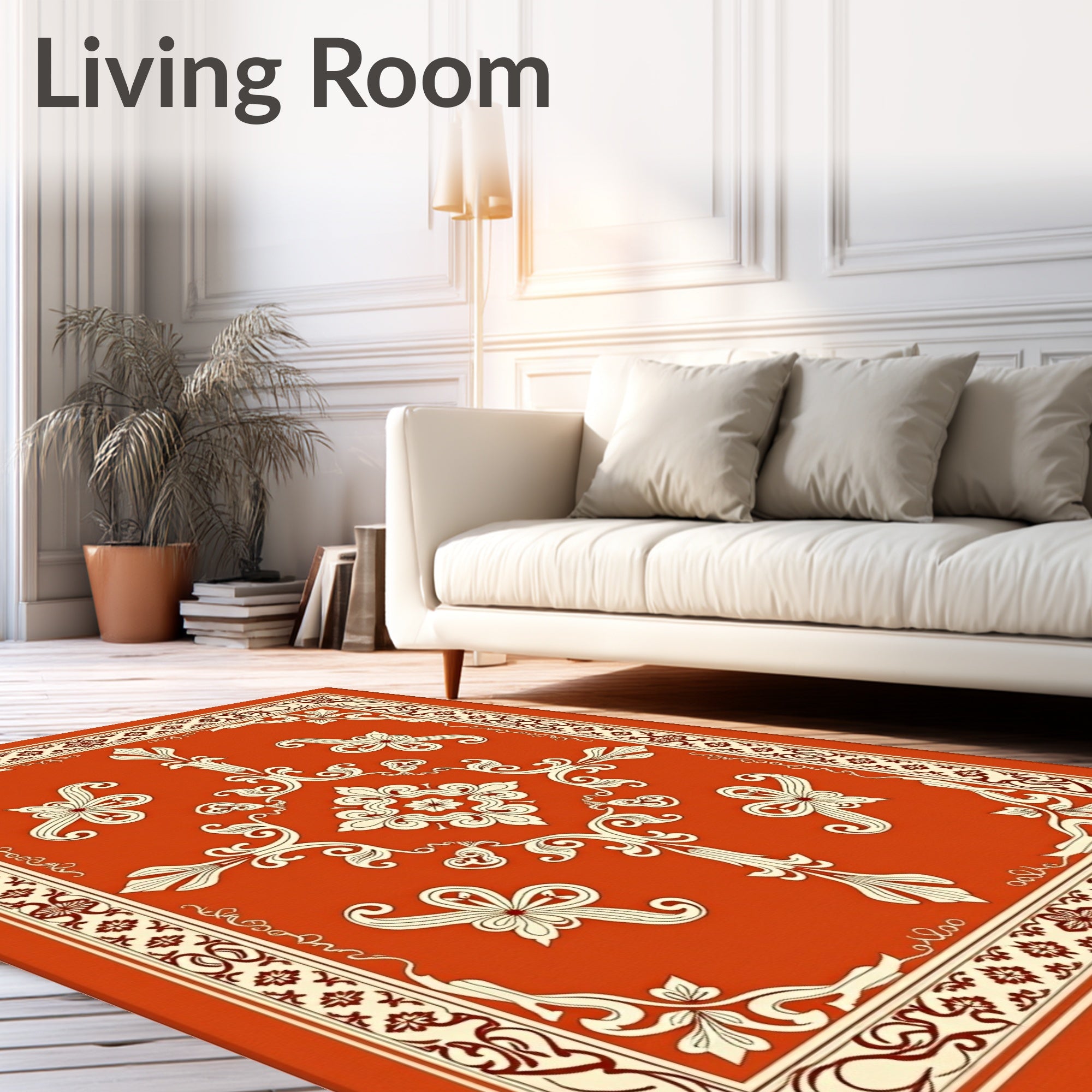 Ornate Crimson Cream Floral Medallion Rug