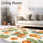 Whimsical Safari Animals Tropical Leaves Rug