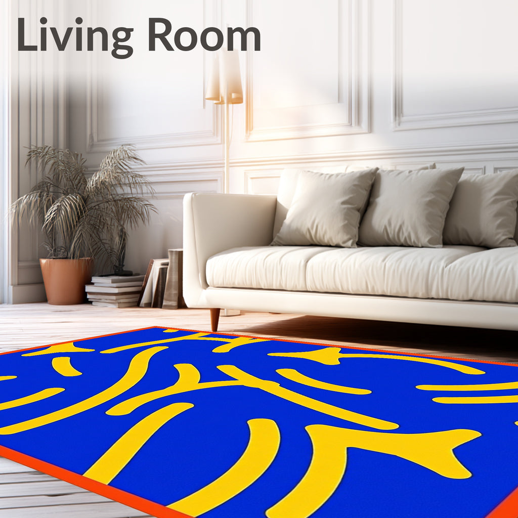 Bright Blue Yellow Organic Shapes Rug