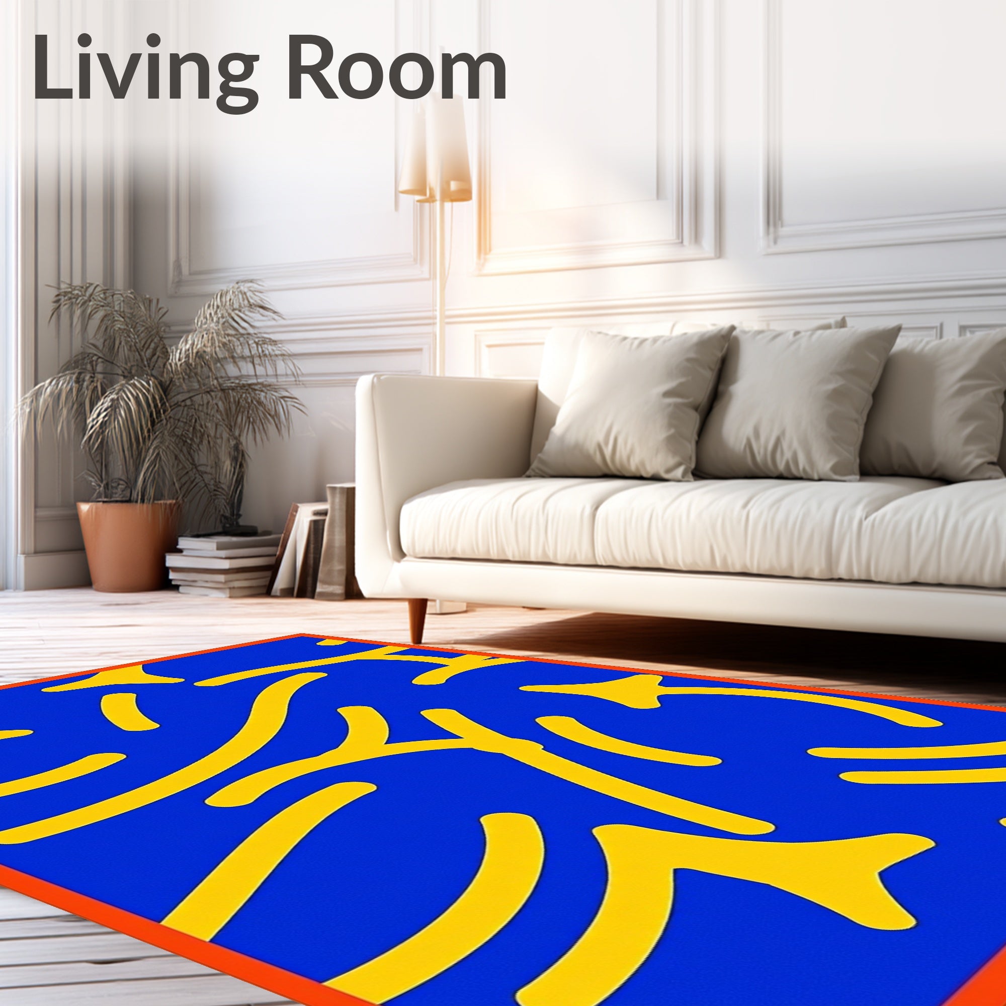 Bright Blue Yellow Organic Shapes Rug