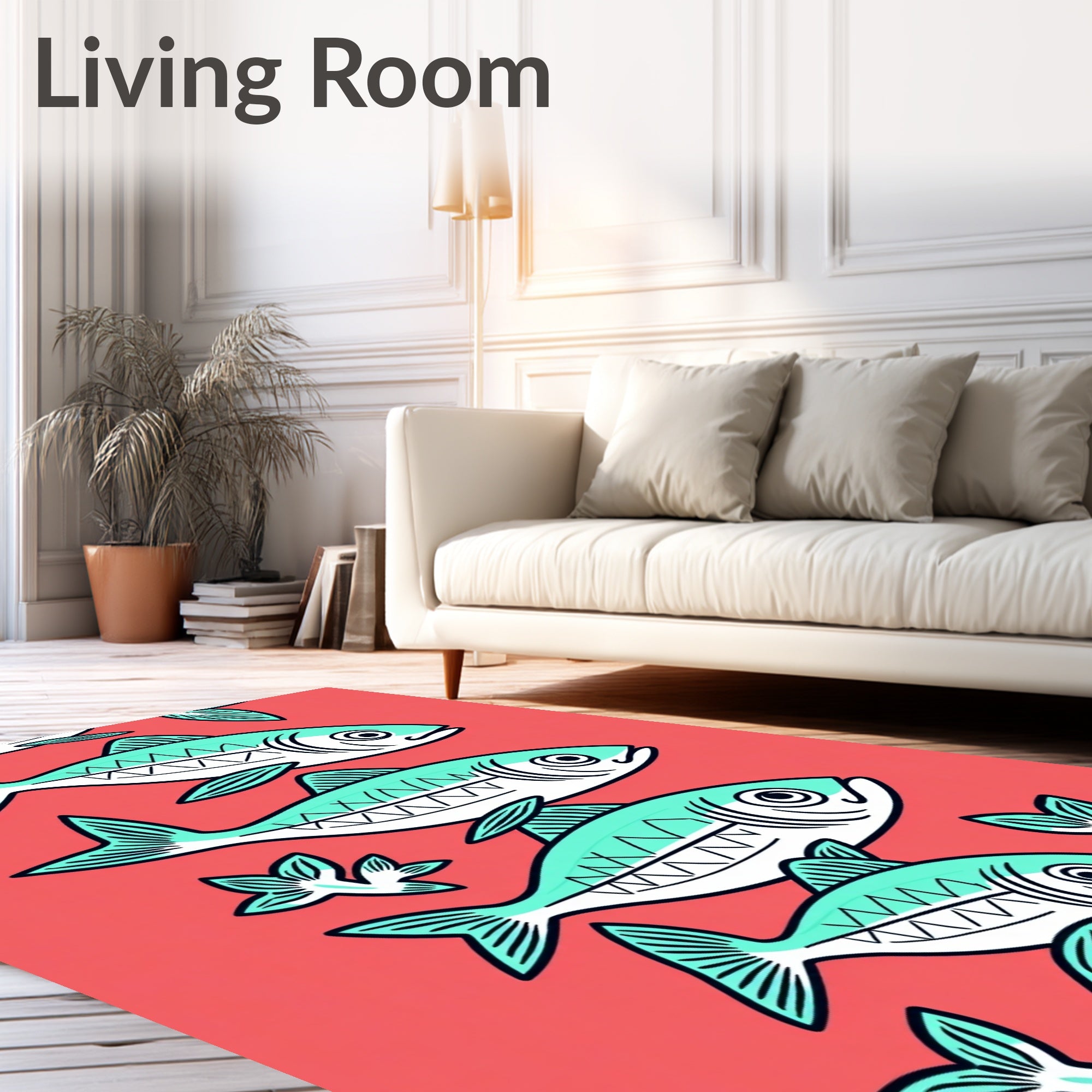 Teal Fish School Mid-Century Modern Aqua Rug