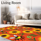 Bright Yellow Sunflowers with Bees Rug