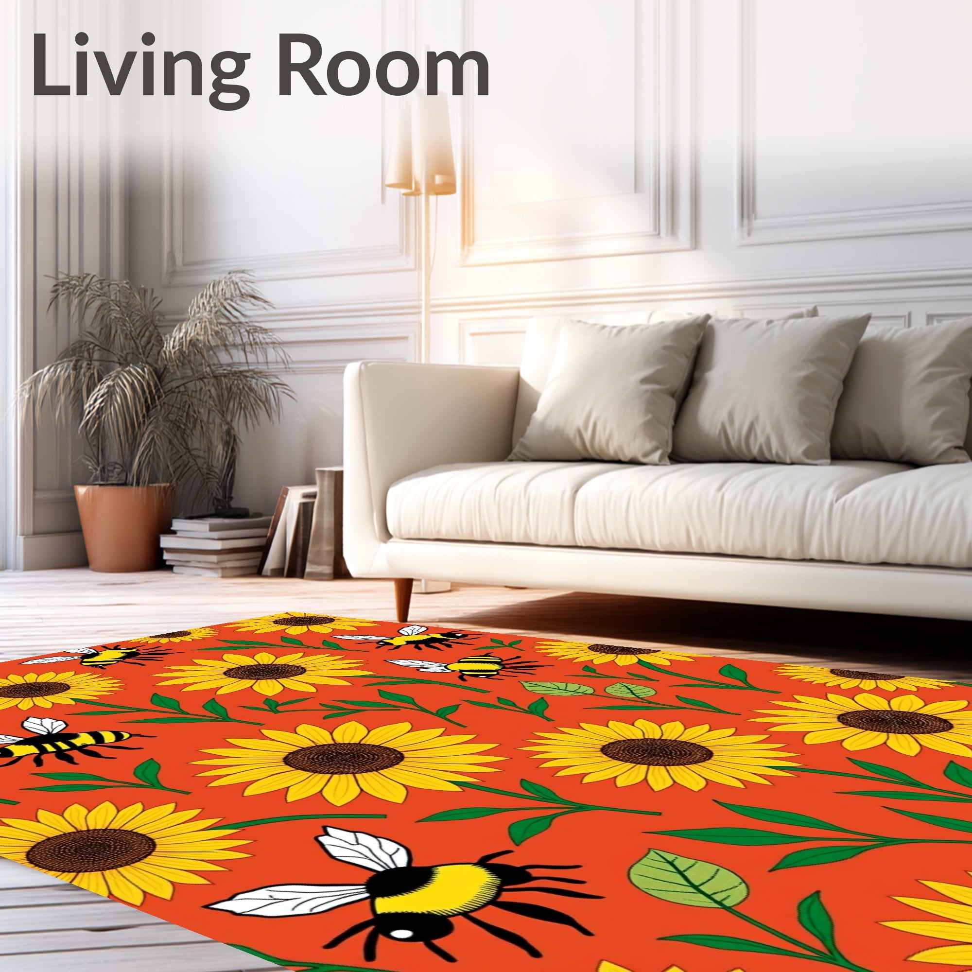 Bright Yellow Sunflowers with Bees Rug