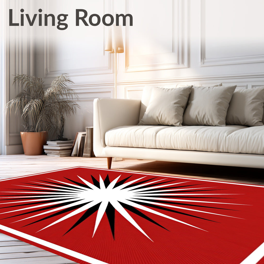 Radiant Sunburst Red Black White Rug