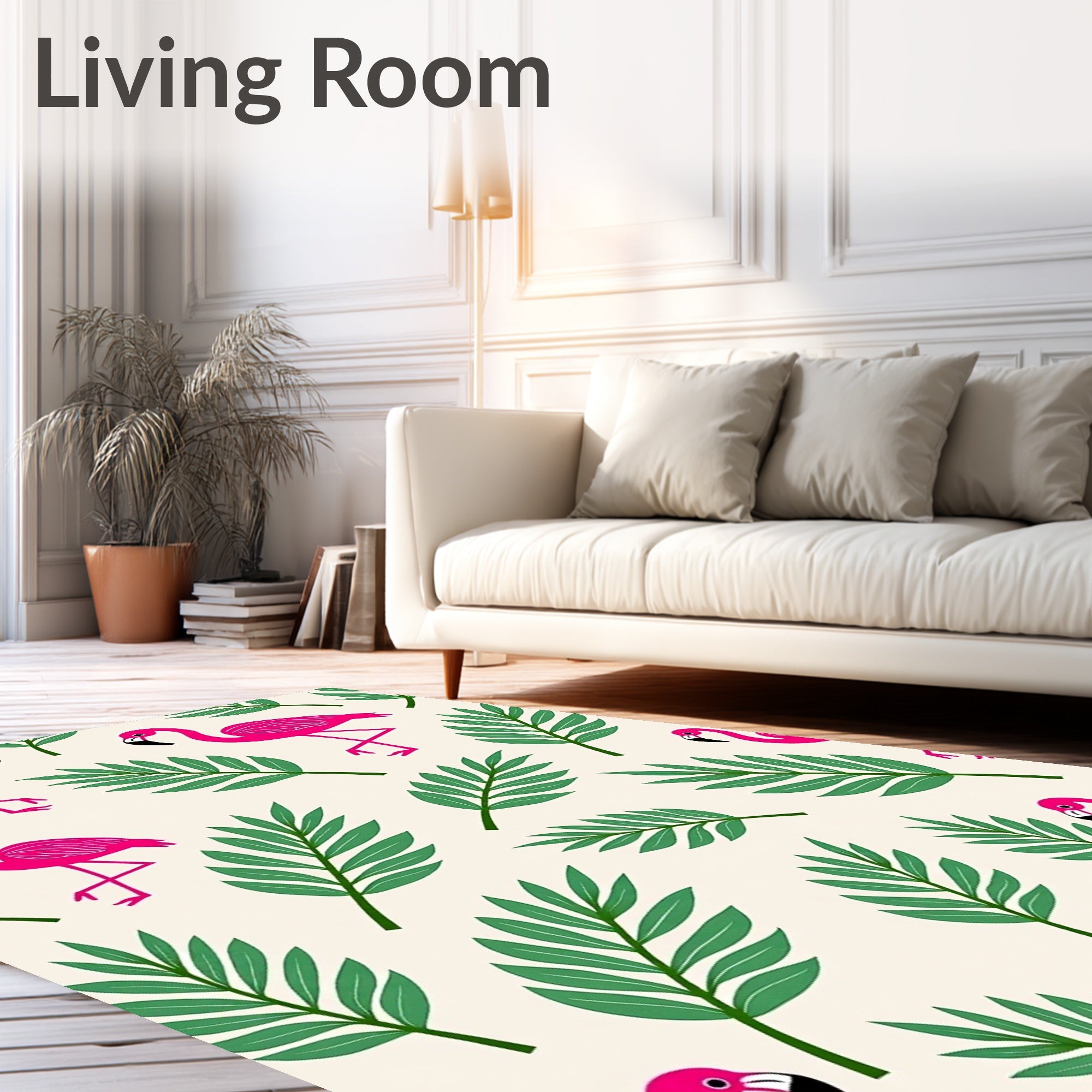 Pink Flamingo Tropical Palm Leaf Rug