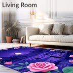 Enchanted Pink Roses Night Sky Garden Rug