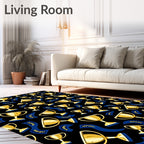 Golden Trophies Blue Ribbons Rug