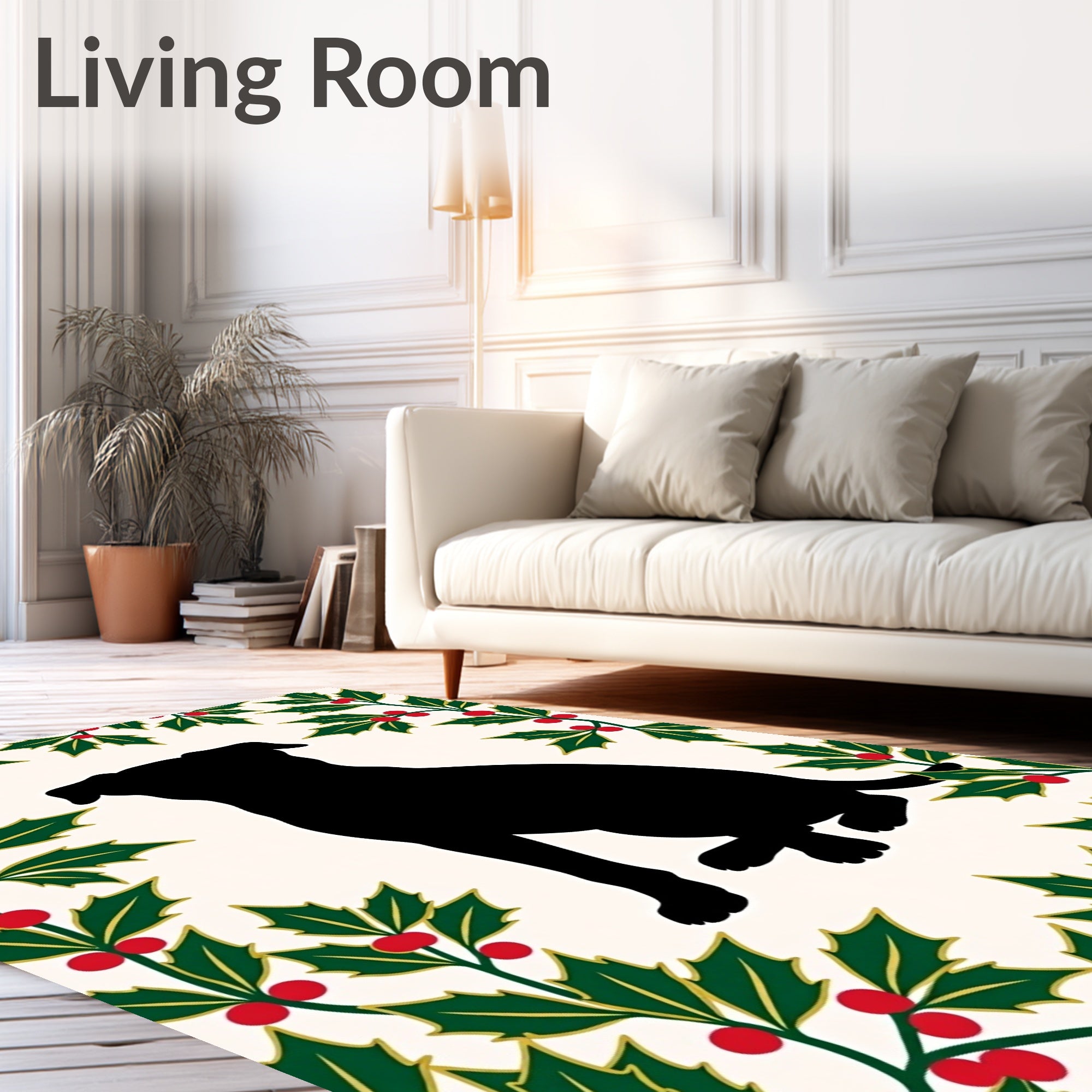Black Dog Holly Wreath Accent Rug
