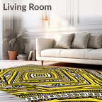 Vibrant Yellow Black Diamond Medallion Rug