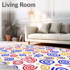 Playful Red Blue Orange Swirls Rug