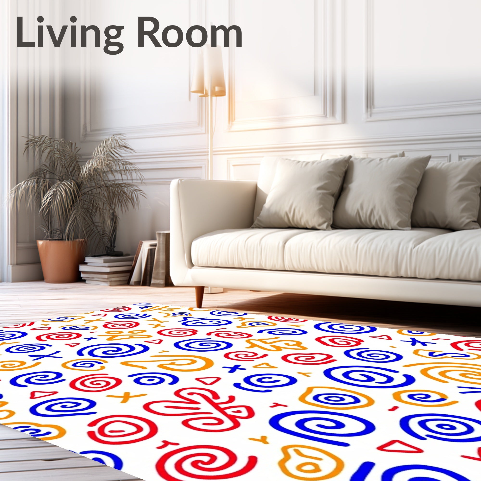 Playful Red Blue Orange Swirls Rug