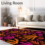 Vibrant Orange Pink Leafy Vines Rug