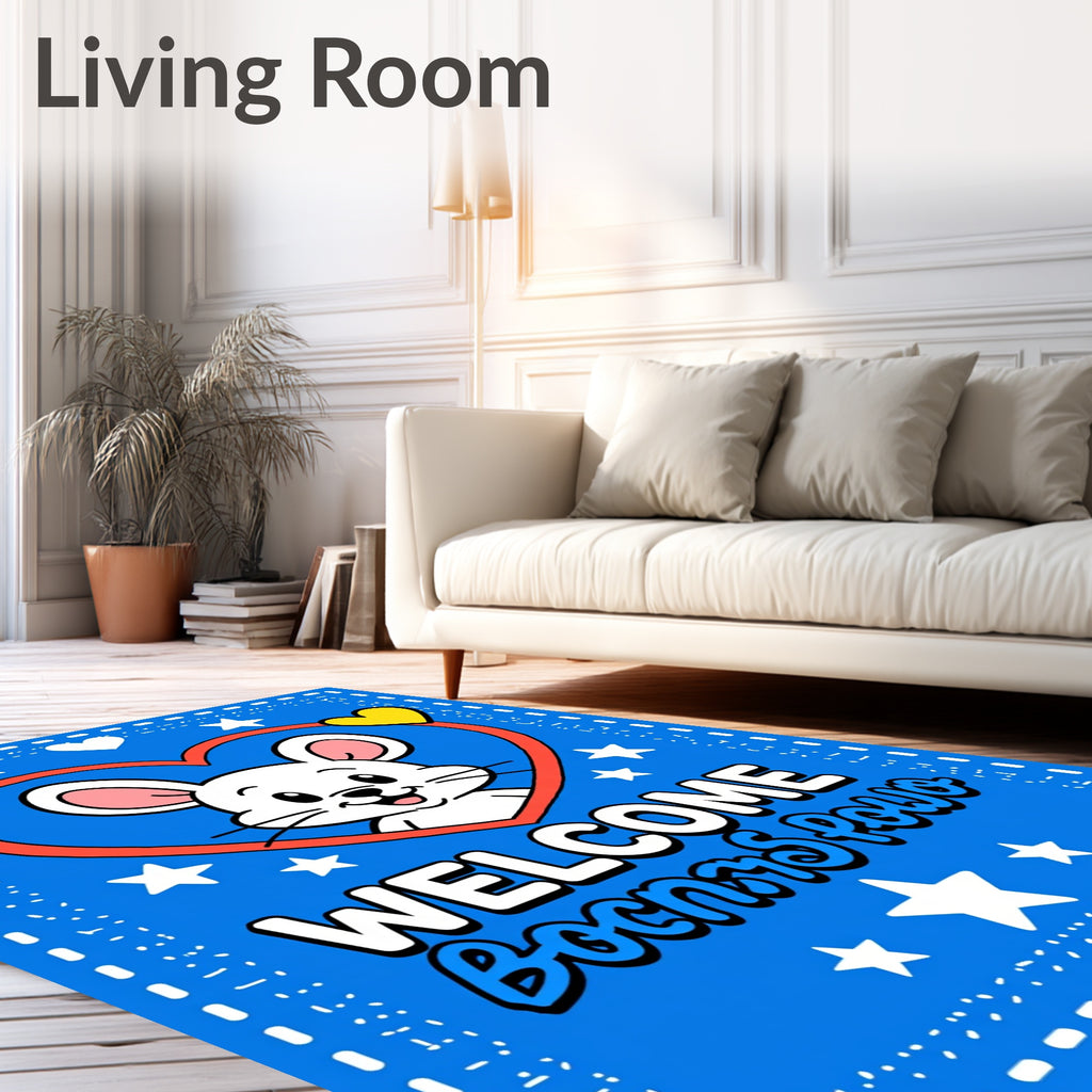 Cute White Mouse Heart Blue Rug