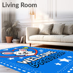 Cute White Mouse Heart Blue Rug