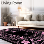 Whimsical Pink Butterfly Floral Border Rug
