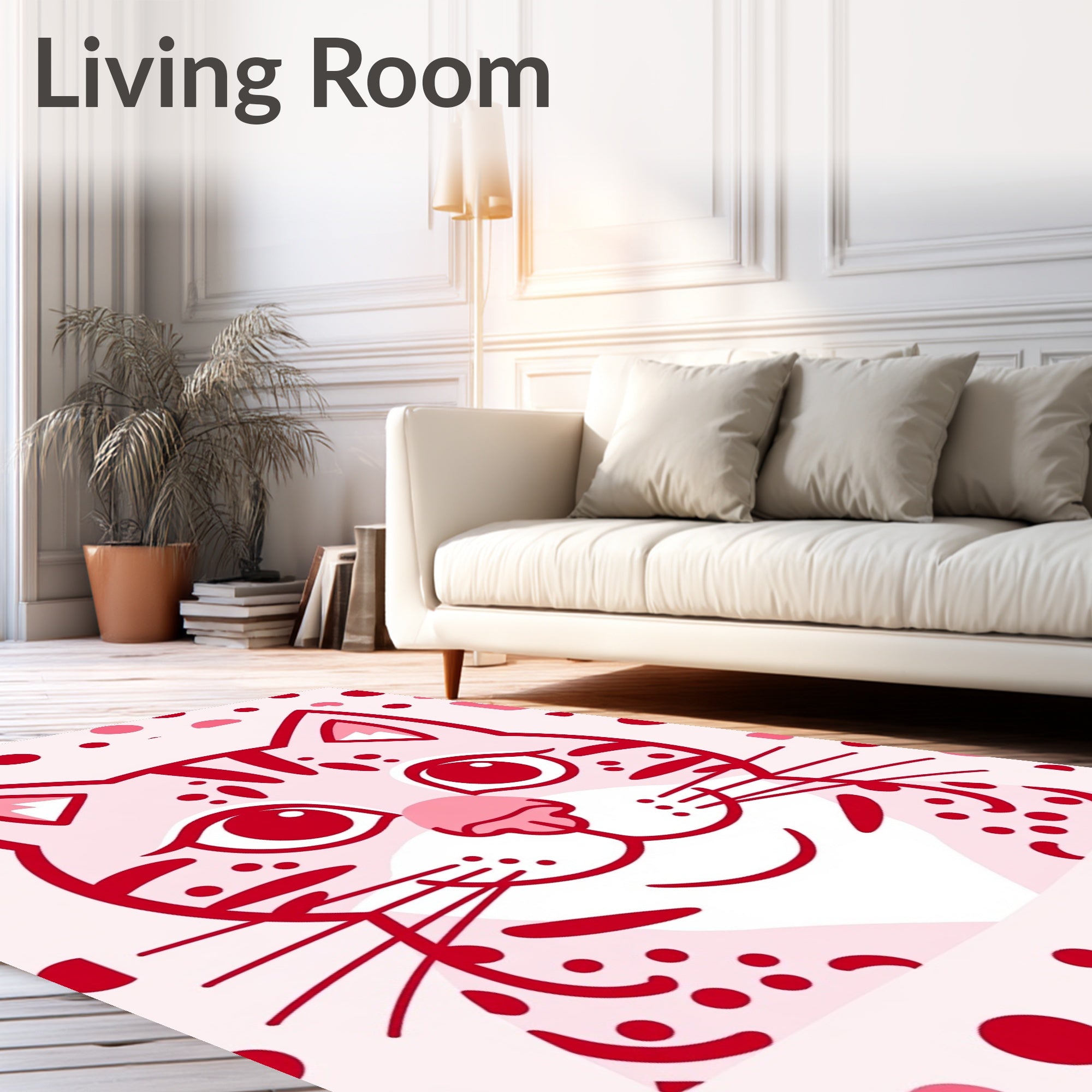 Pink Polka Dot Cat Face Rug