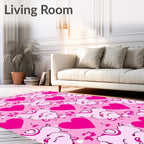 Pink Hearts Whimsical Creatures Rug