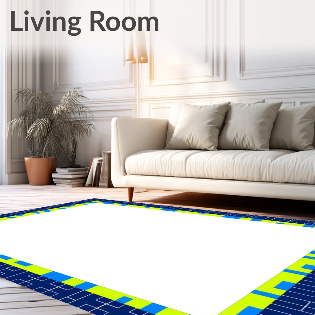 Navy Blue Geometric Blocks Border Rug