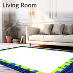 Navy Blue Geometric Blocks Border Rug