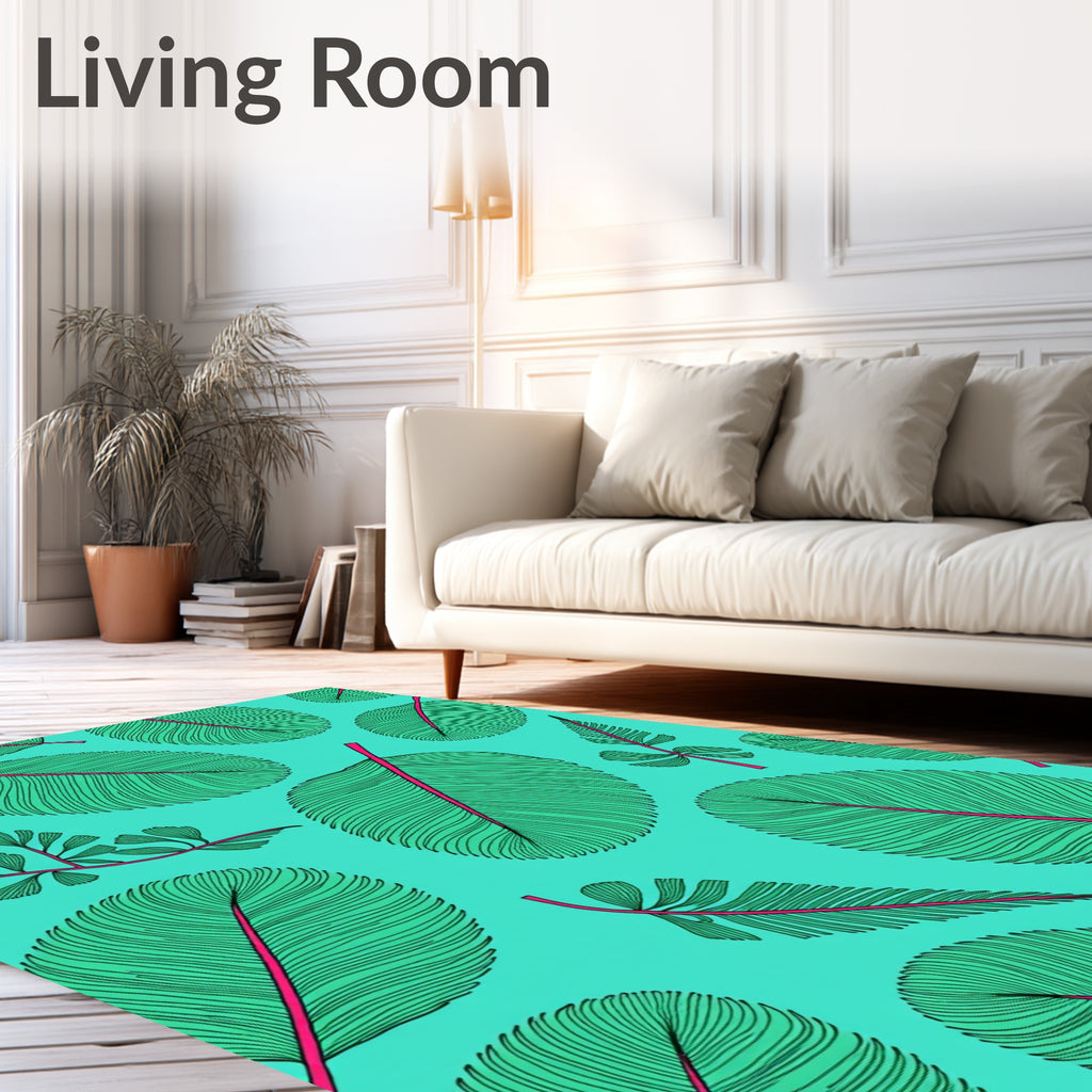 Teal Green Feather Folia Swirl Rug