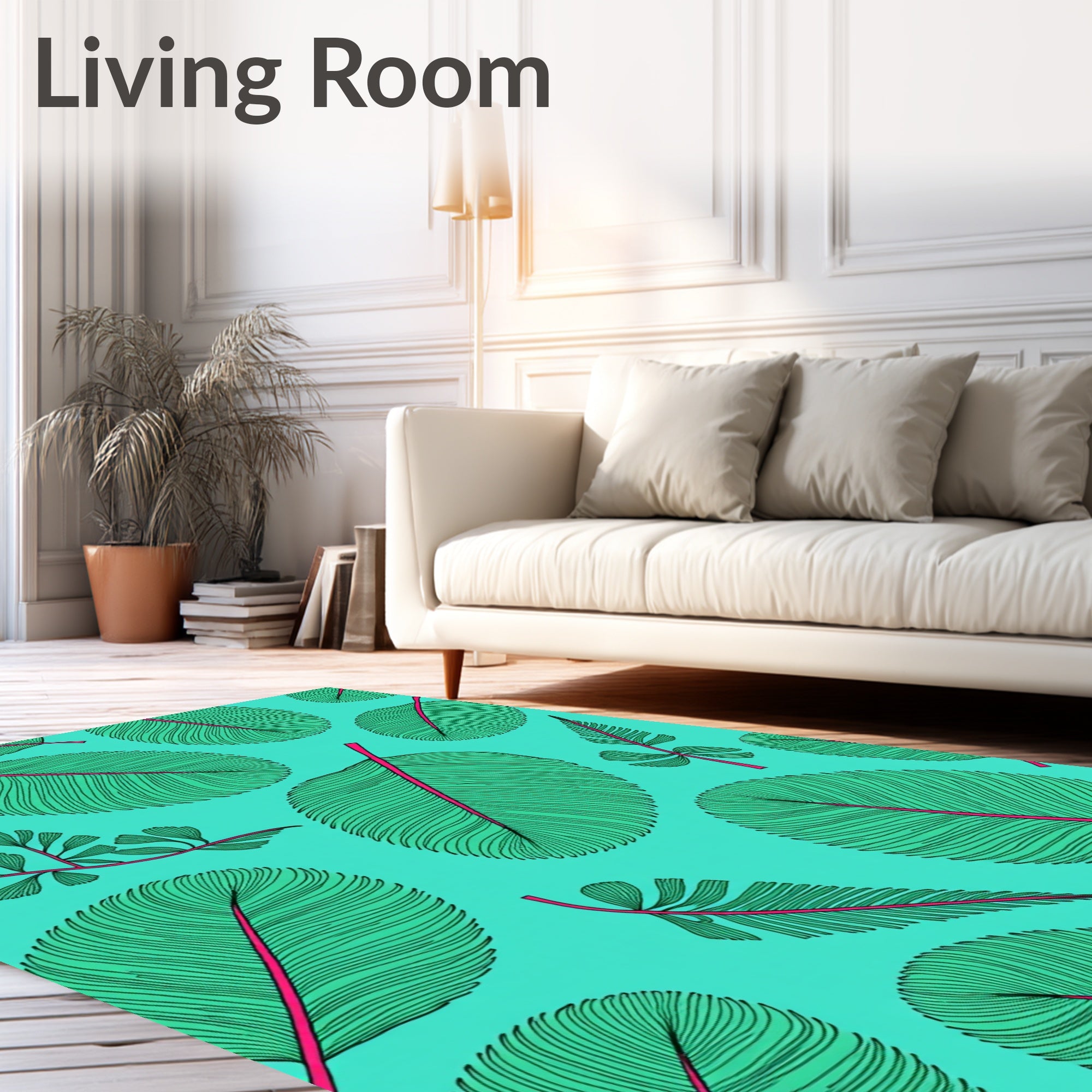 Teal Green Feather Folia Swirl Rug