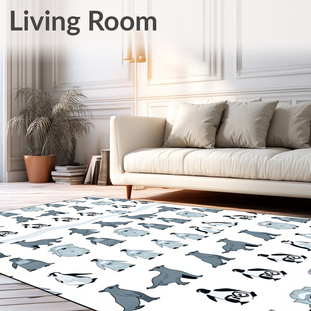 Playful Penguin Seal Colony Motif Rug