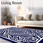 Deep Blue White Tribal Abstract Medallion Rug