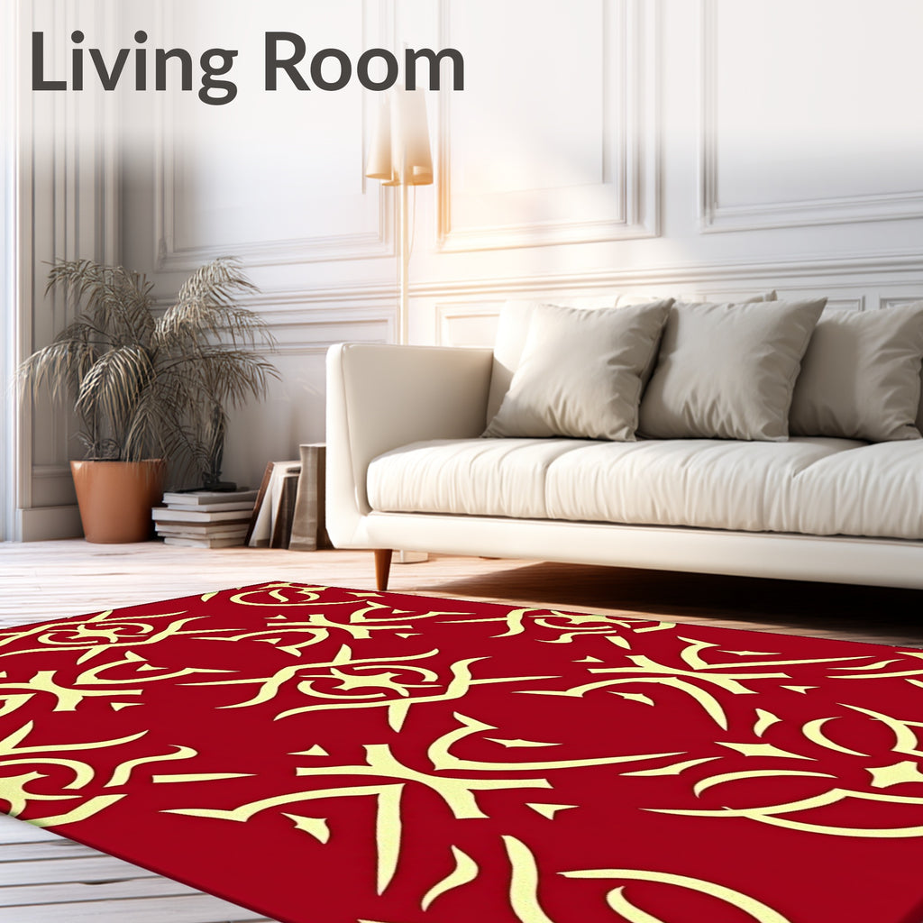 Crimson Golden Intertwined Scroll Rug