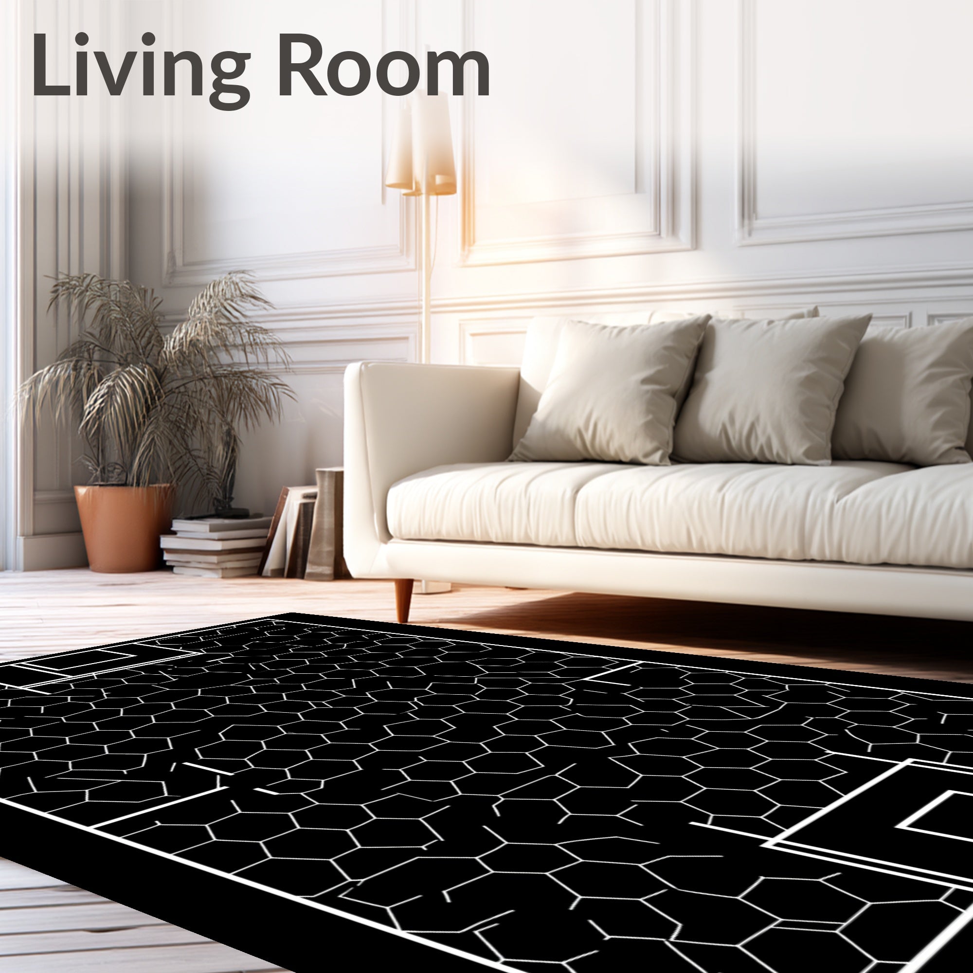 Black White Hexagonal Net Grid Rug
