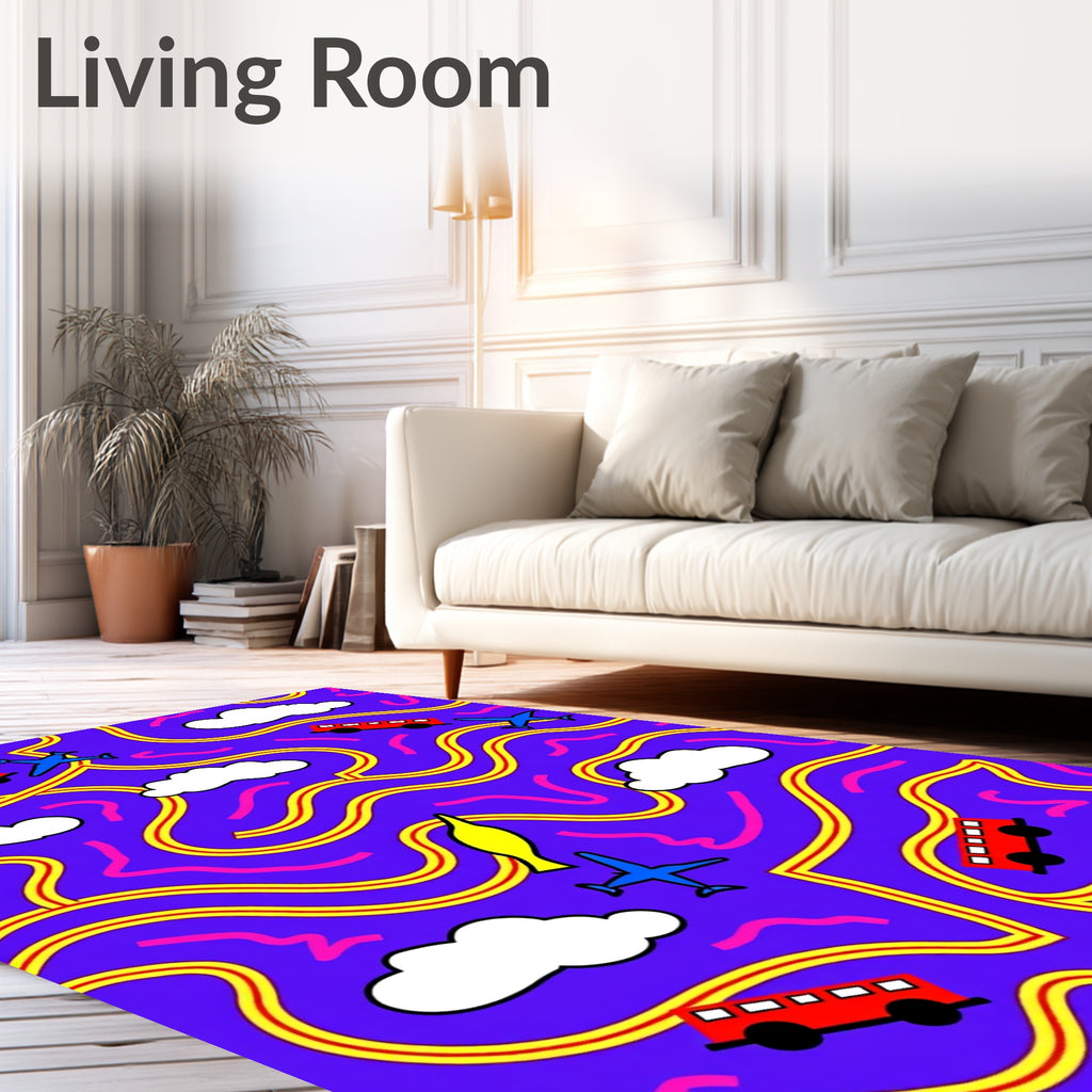 Whimsical Purple Transportation Maze Rug