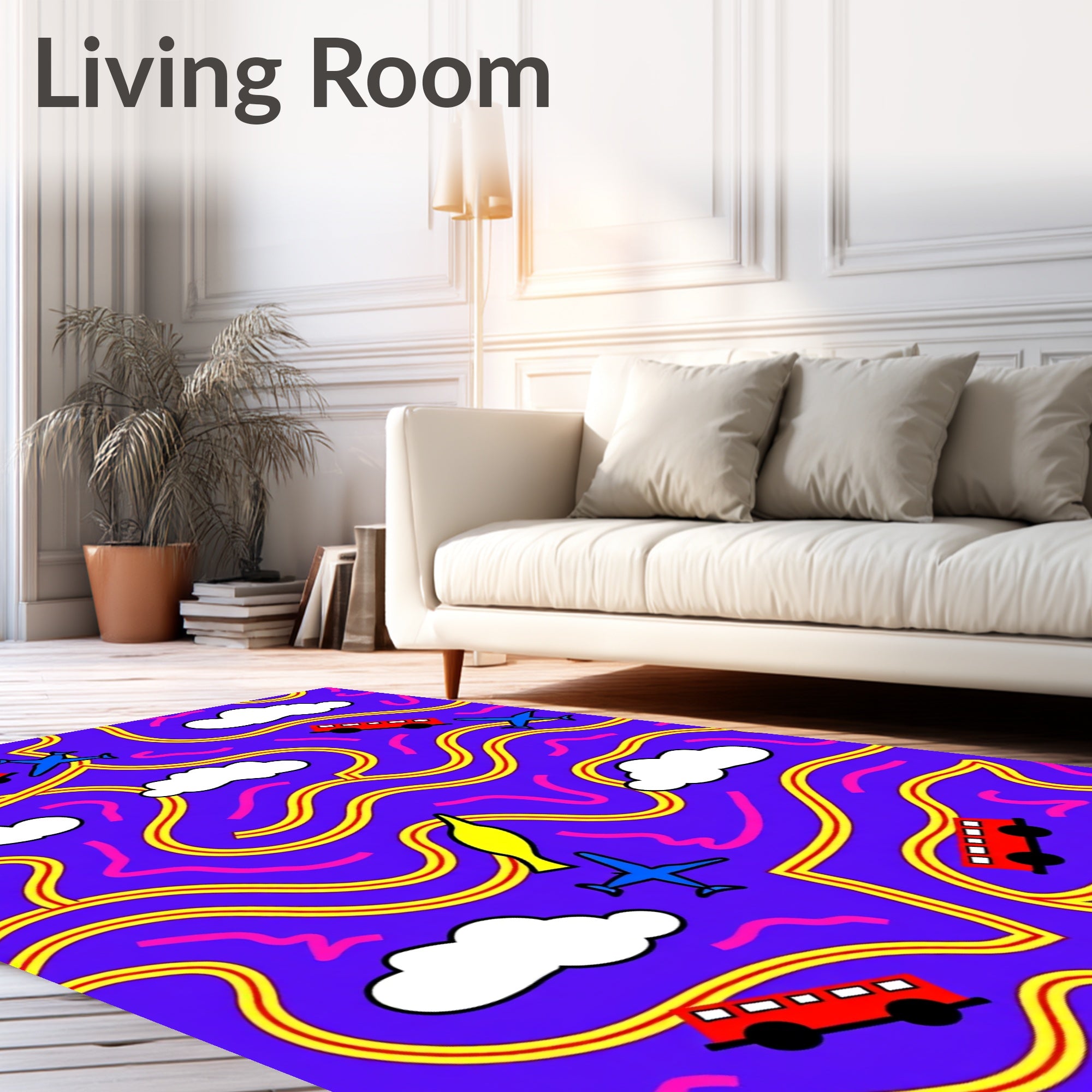 Whimsical Purple Transportation Maze Rug